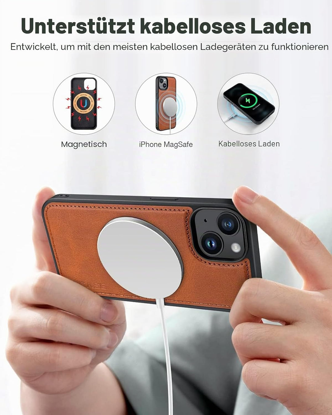 OCASE Kompatibel für iPhone 14 Hülle (2in1) Leder Stossfestes Case, Abnehmbare magnetische Hülle, Mi