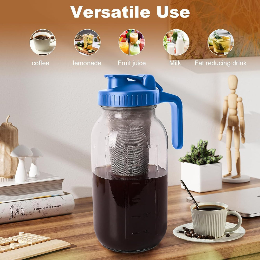 Cold Brew Kaffeebereiter, 1.8L Cold Brew Coffee Maker, Deckel mit Griff und Edelstahlfilter, Kaffeeb