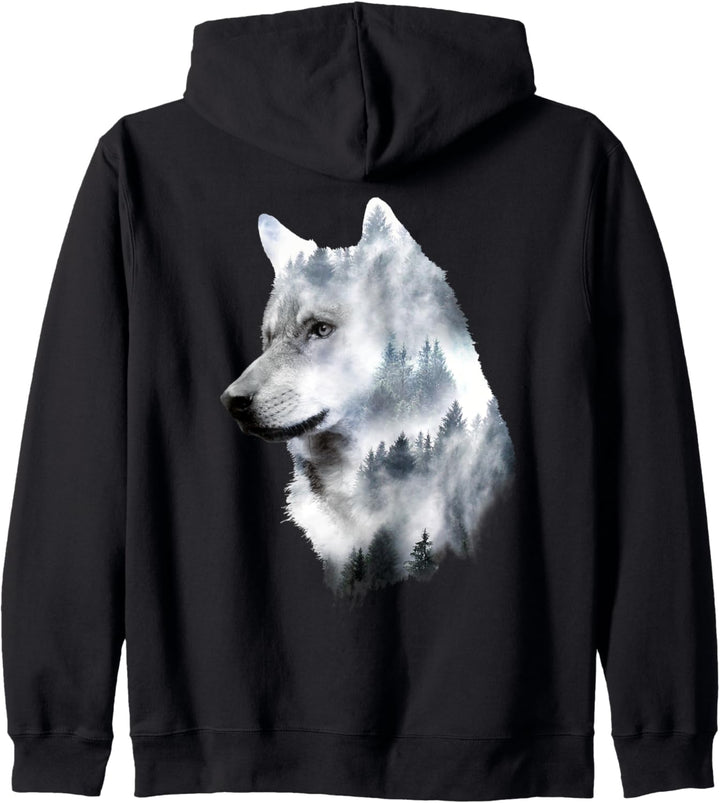 Doppelte Belichtung Wolf wildes Tier künstlerische Grafik Kapuzenjacke