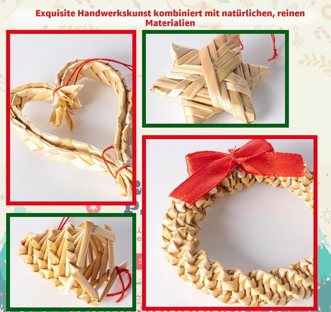 46 x Weihnachten Natur Strohsterne Set,Christbaumschmuck Stroh mit Natürlichen Akzenten,Handgemacht