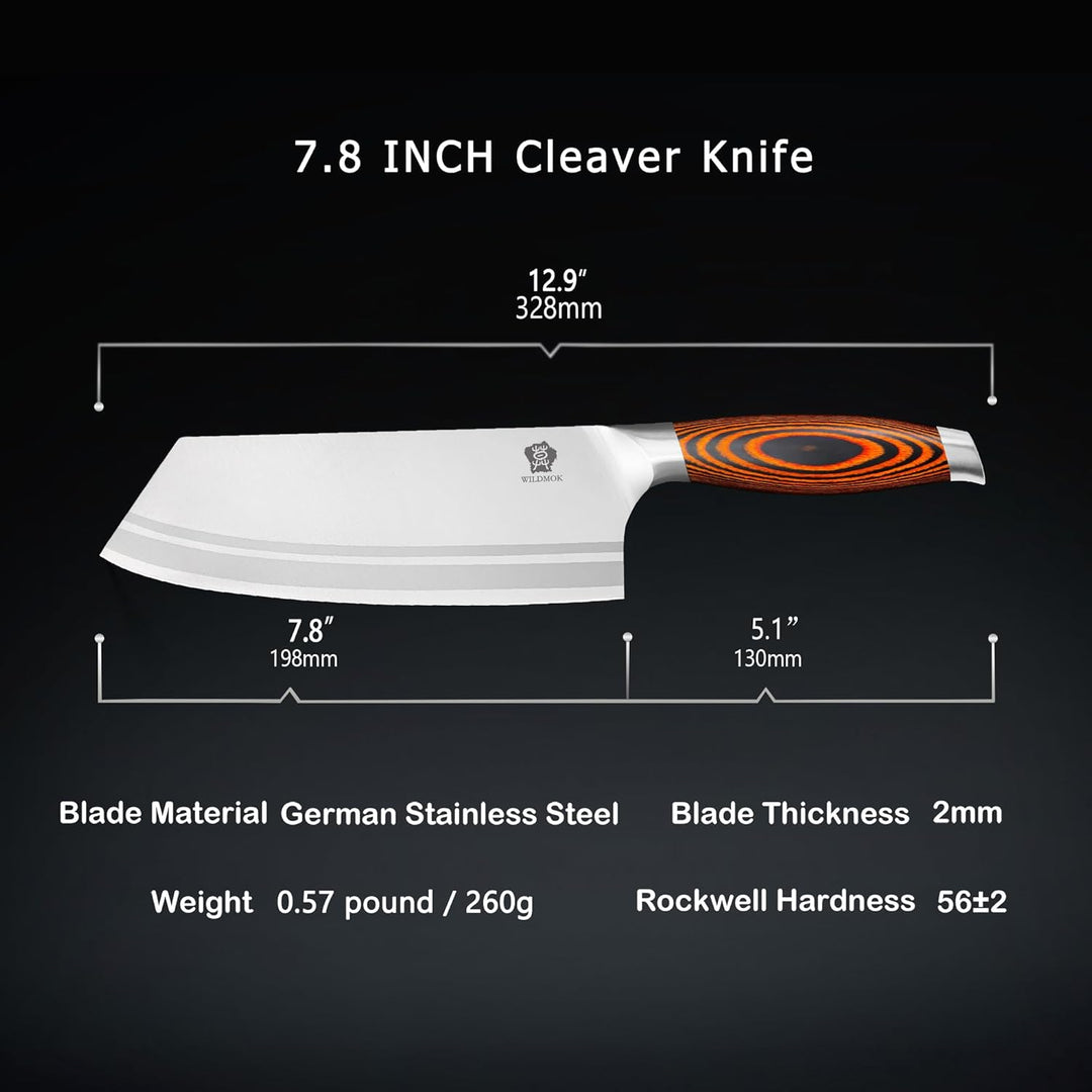 WILDMOK Nakiri Messer, professionelles asiatisches Hackmesser 20 cm - Deutsches Stahlfleischmesser m