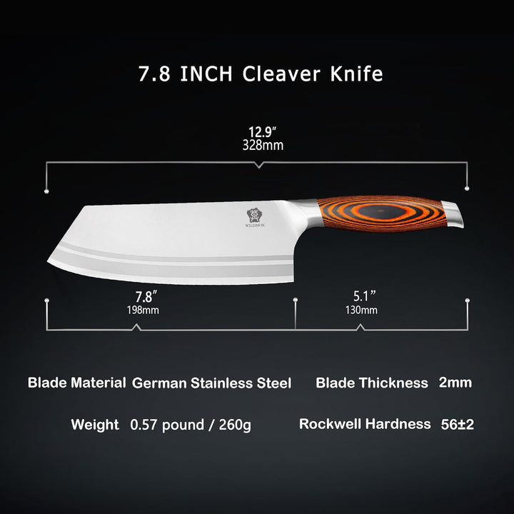 WILDMOK Nakiri Messer, professionelles asiatisches Hackmesser 20 cm - Deutsches Stahlfleischmesser m