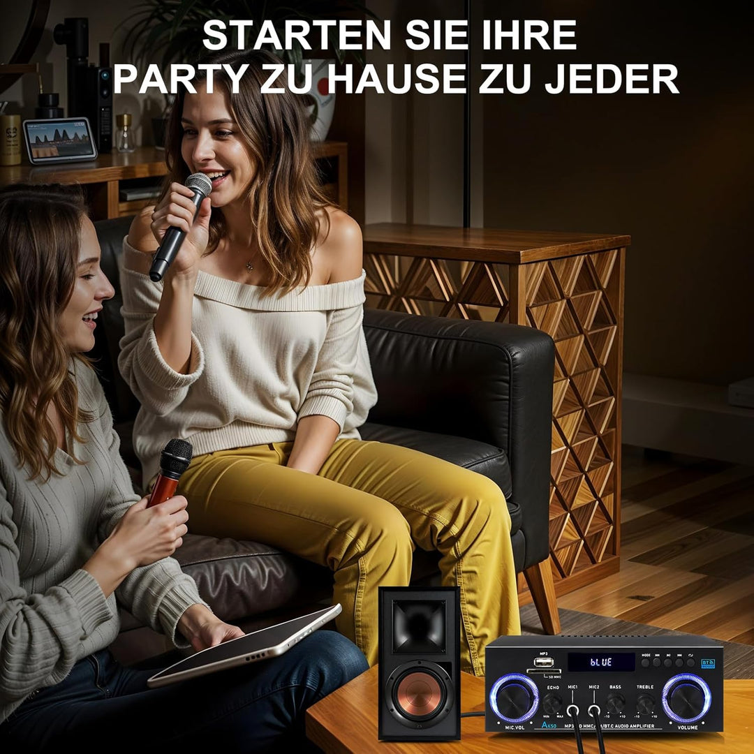 AK50 HiFi-Verstärker Heim-Audio, Stereo-Receiver 400 W Heim-2-Kanal-Bluetooth 5.0-Leistungsverstärke