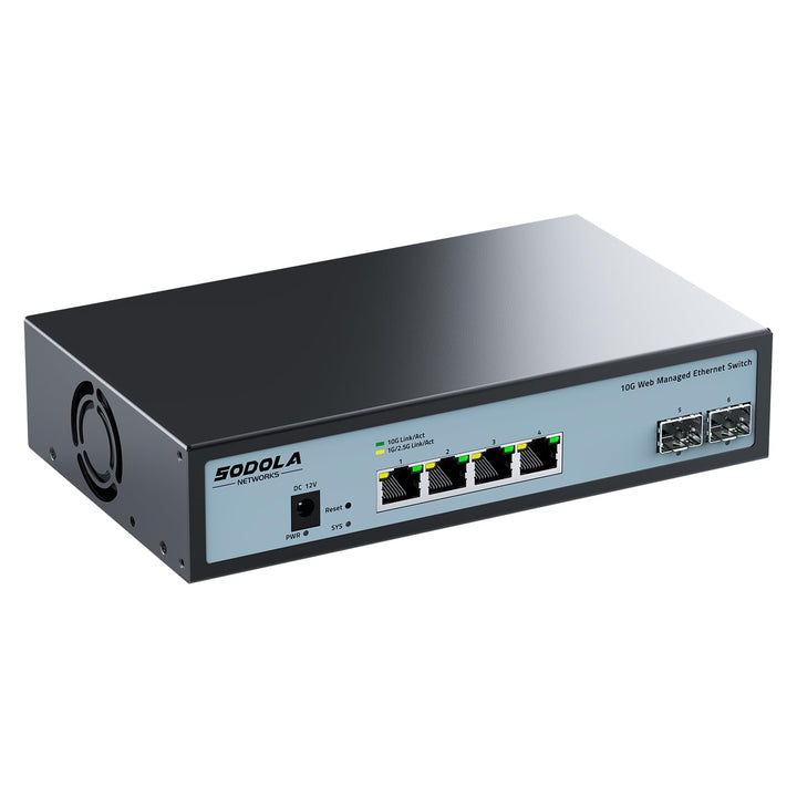 SODOLA 6 Port 10G Easy Web Managed Switch,4X 10G RJ45 + 2X 10G SFP+ Ports –LACP/QoS/VLAN/IGMP, 10Gbi