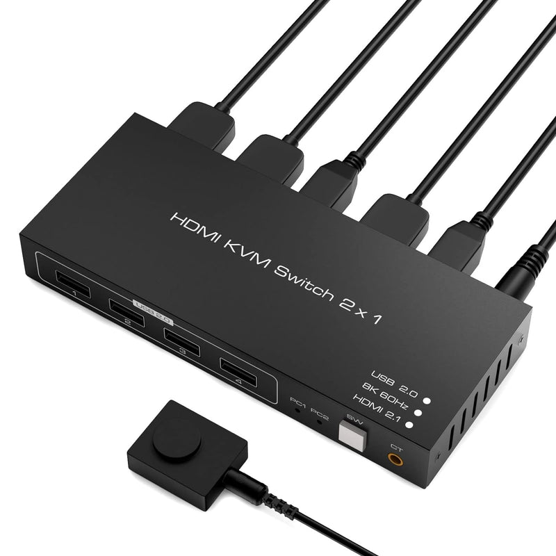 2x1 8K HDMI KVM Switch - Tendak 2 Ports HDMI 2.1 KVM Switch USB PC Computer KVM Umschalter Tastatur