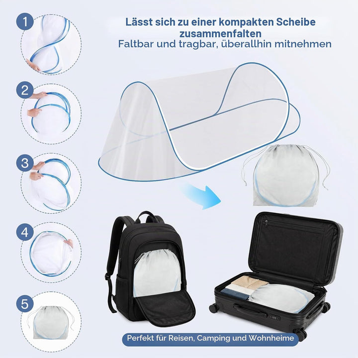 Moskitonetz Bett 200 x 80 x 56 cm, Faltbares Mückennetz für Einzelbett, Reise Camping Insektennetz (
