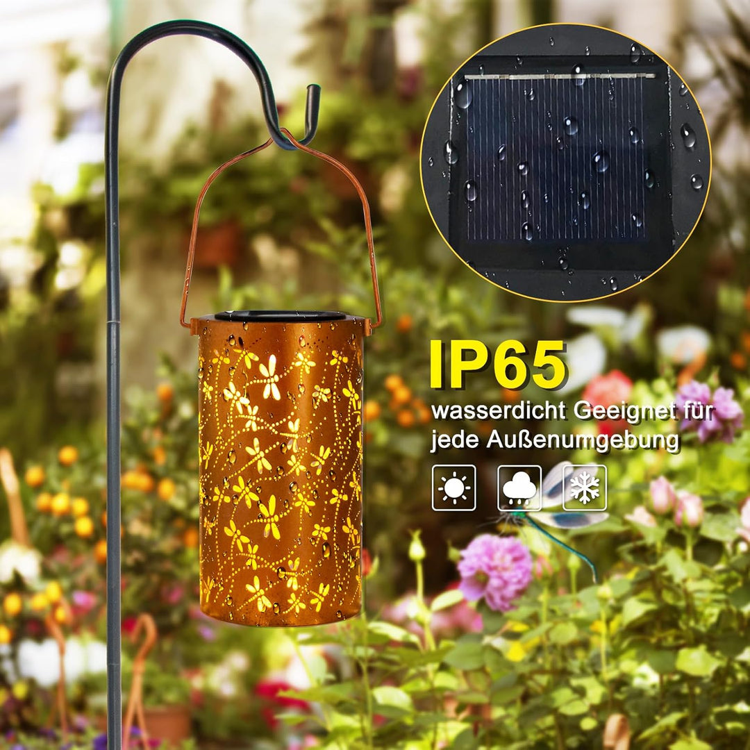 Solar Laternen Outdoor Hängelaternen, Libelle ausgehöhlte Metall-Dekolaterne, wasserdichte LED Dekol