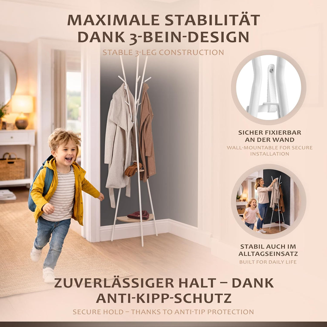 ONVAYA® 3-Bein Garderobe | Design Kleiderständer mit Ablage | Platzsparende Standgarderobe inkl. Hak