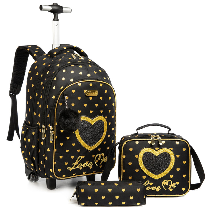 HTgroce Schulranzen mit Rollen für Mädchen, Kinderrucksack mit Rollen Trolley Schulrucksack für Mädc