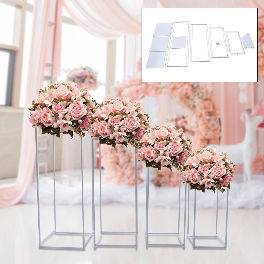 4 Stück Weiss Blumenständer Metall, Hochzeitsvase Blumensäule Quadratisch, Goldvasen Säule Dekosäule
