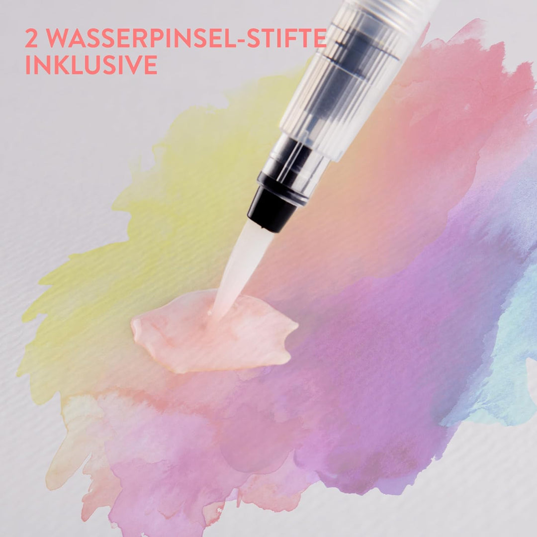 int!rend Brush Pen Set - 24 Aquarellstifte, 2 Wasserpinselstifte, 20 Blätter Aquarellpapier, 5 Schab