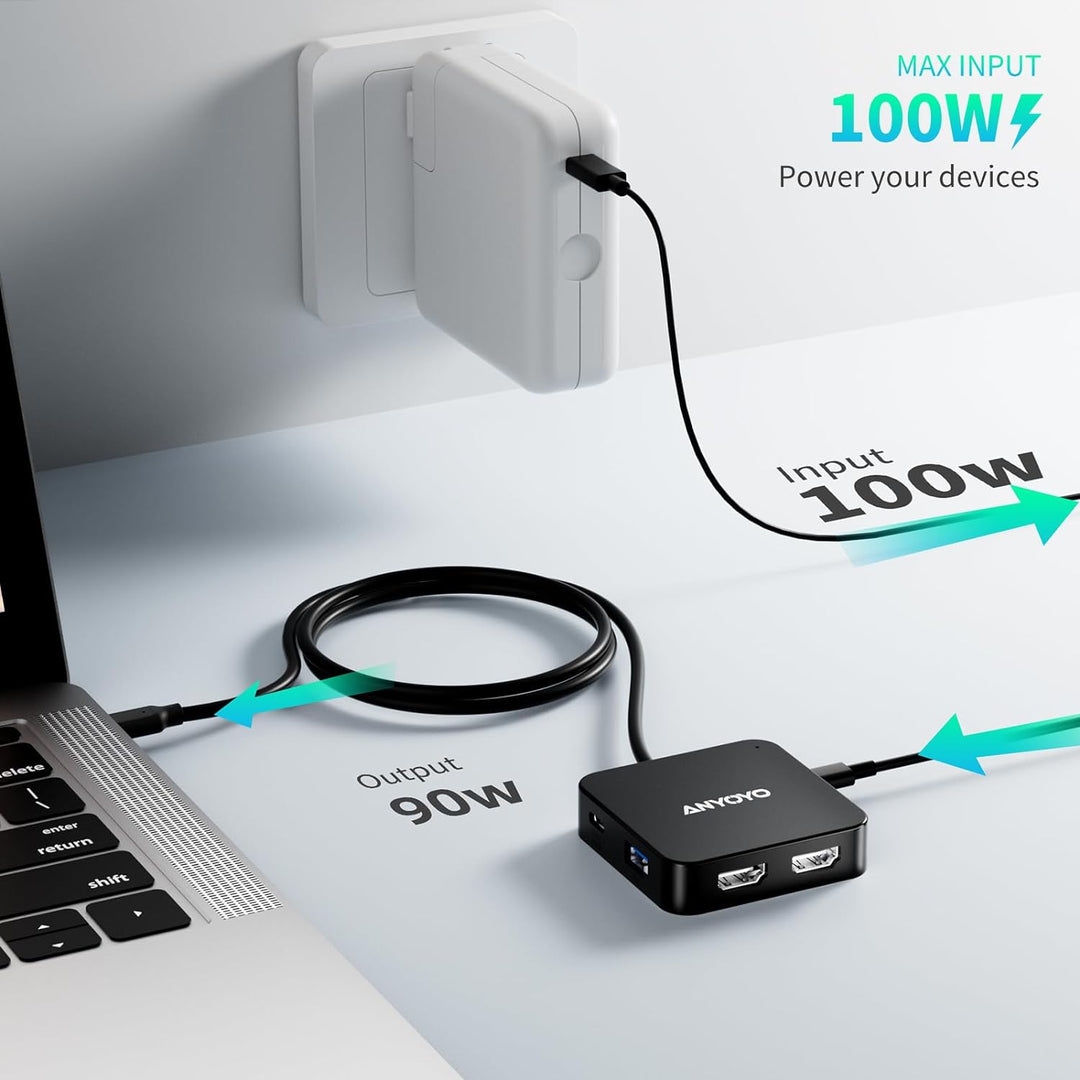 USB C auf Dual 4K 60Hz HDMI Adapter, USB C Hub Dual 4K HDMI, USB C Daten, 100W PD, USB 3.0, Docking