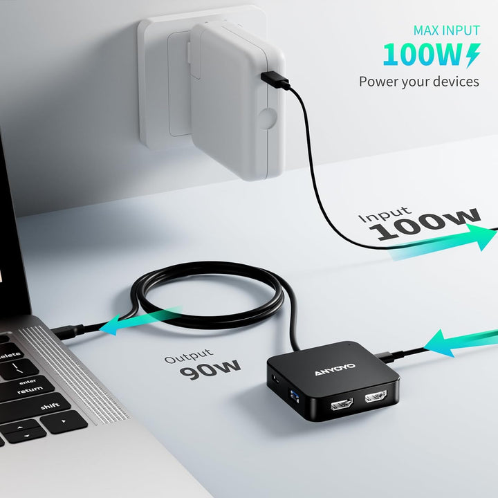 USB C auf Dual 4K 60Hz HDMI Adapter, USB C Hub Dual 4K HDMI, USB C Daten, 100W PD, USB 3.0, Docking
