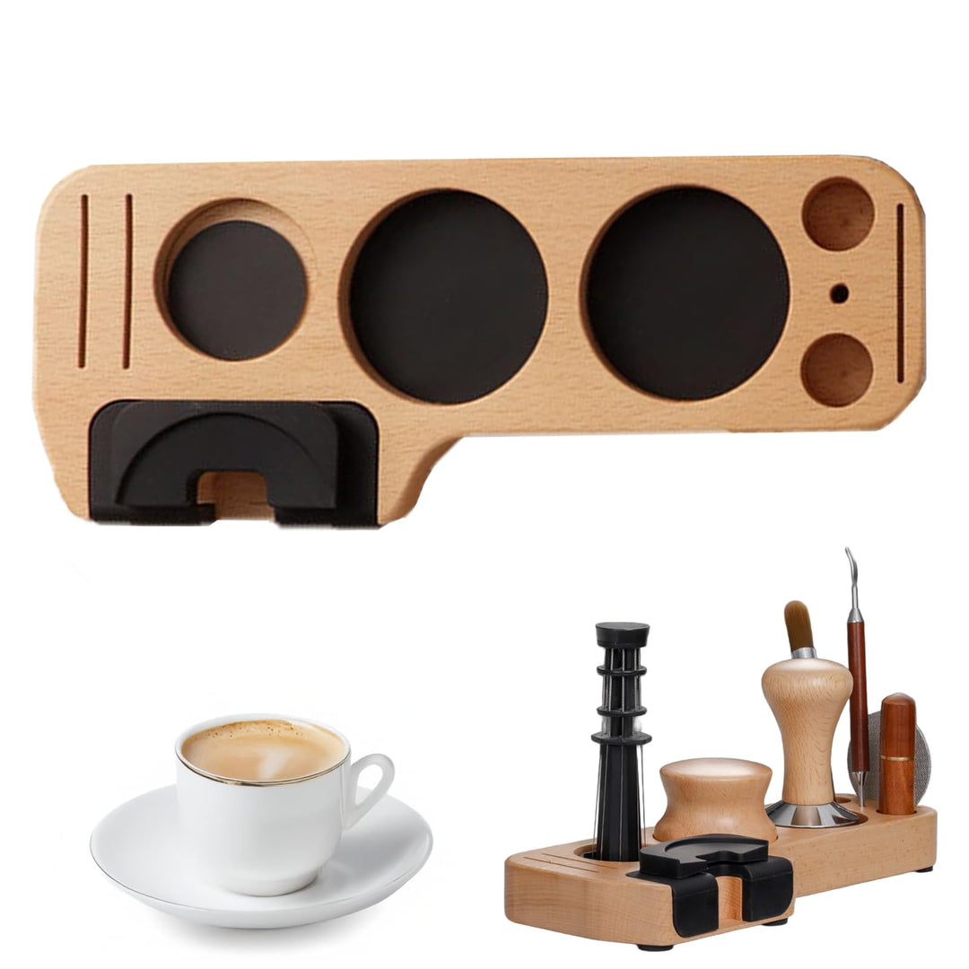 Tamperstation für Baristas, 51/53/58mm Tamping Station, Kaffeestampfbasis aus Holz Buche, Ständer fü
