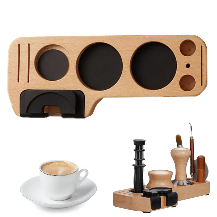 Tamperstation für Baristas, 51/53/58mm Tamping Station, Kaffeestampfbasis aus Holz Buche, Ständer fü