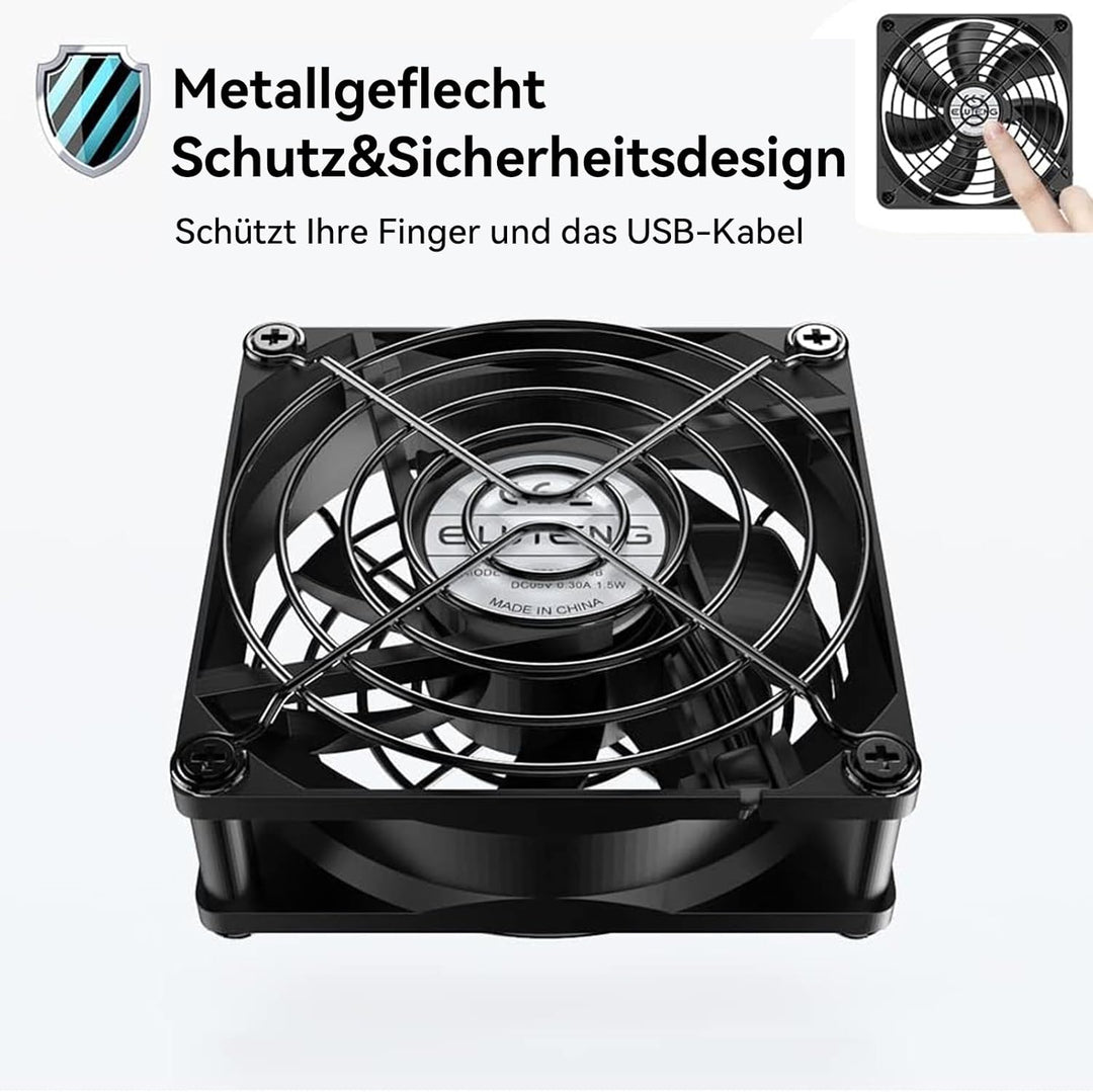ELUTENG Doppel PC Lüfter USB 80mm mit 3 Geschwindigkeit Einstellbar 8cm Computer Lüfter USB 2 in 1 M