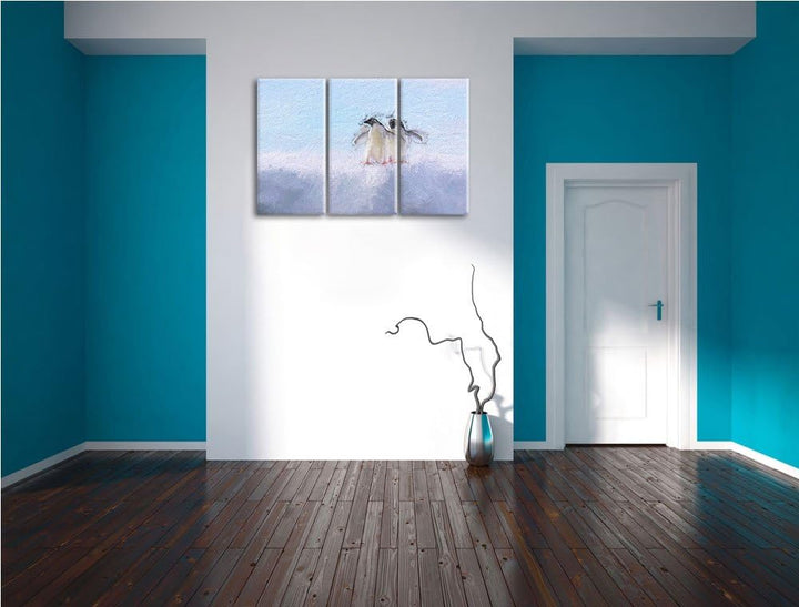 zwei kleine Adeliepinguine auf Eisscholle NewArt 3-Teiler Leinwandbild 120x80 Bild auf Leinwand, XXL