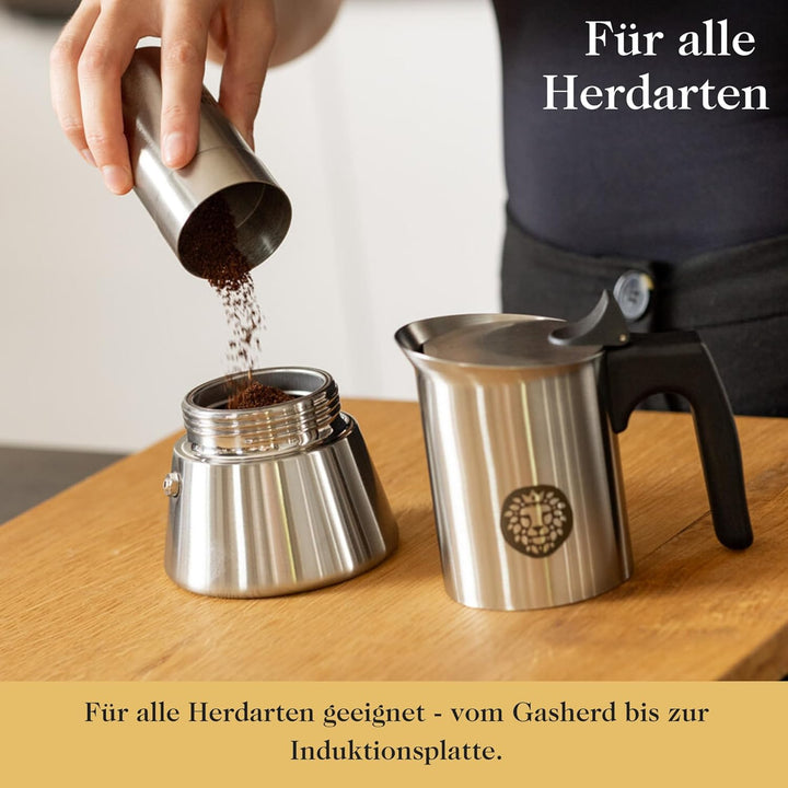 Barista Royal Espressokocher für 4 Tassen [200 ml] aus rostfreiem Edelstahl - Mokkakanne, Espressoka