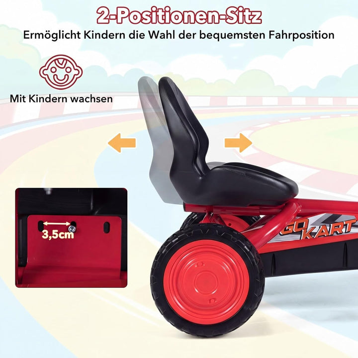 DREAMADE Kinder Go Kart, Gokart mit einstellbarem Sitz & Rückenlehne, Tretfahrzeug mit Vorwärts- & R