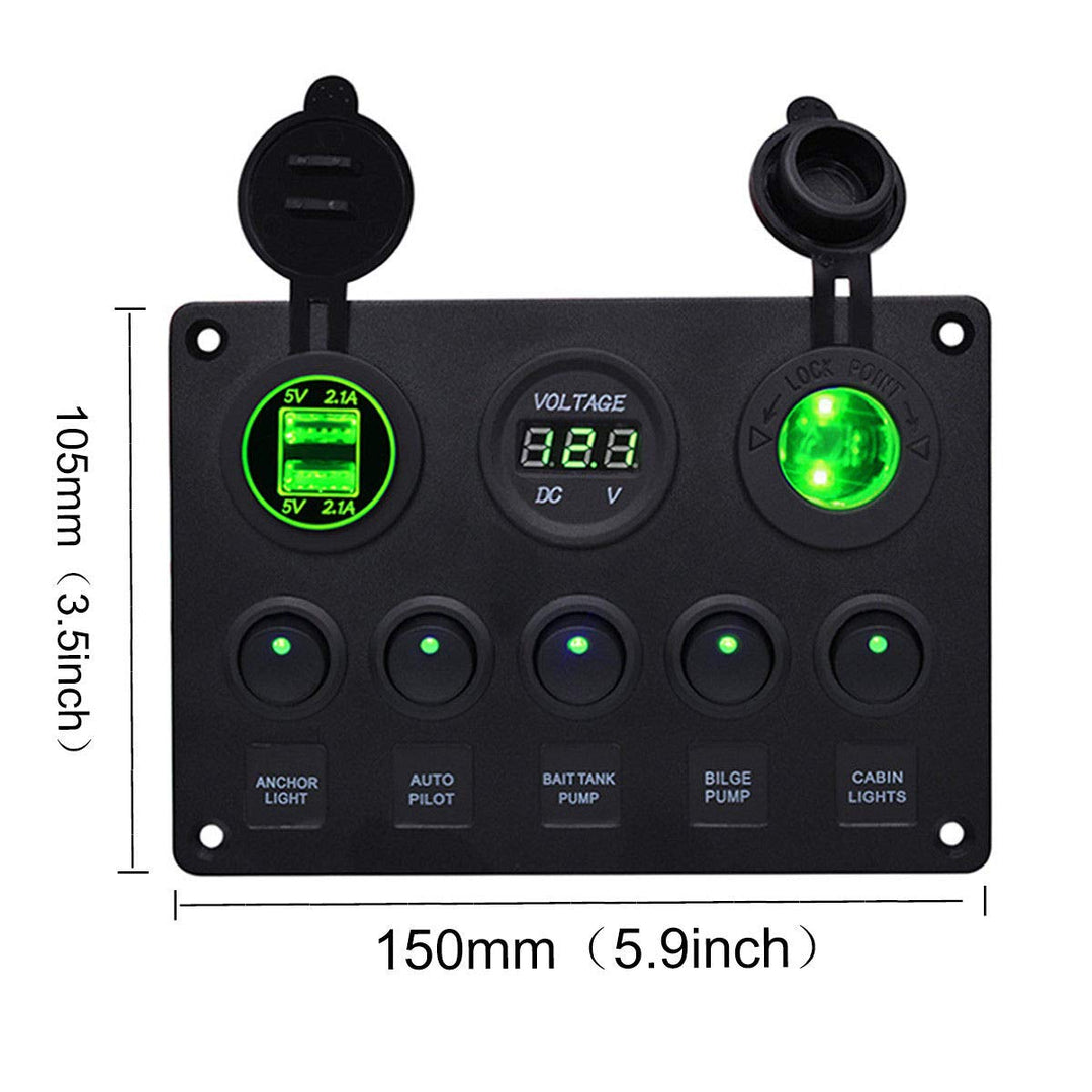 Boot Multi-Funktions-Panel - 5 Gang ON-Off Kippschalter Panel, Dual-USB-Buchse Ladegerät 2.1A & 2.1A