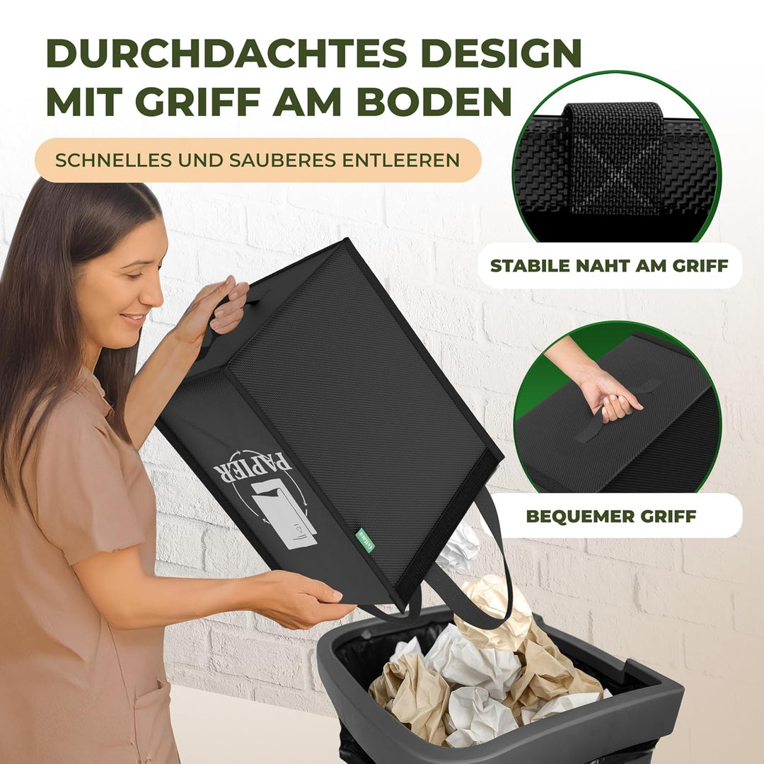 COTTARA® Mülltrennsystem 3fach Plastik, Glas, Papier | Stabiler Stand 4 x Stabilisatoren | Perfekt a
