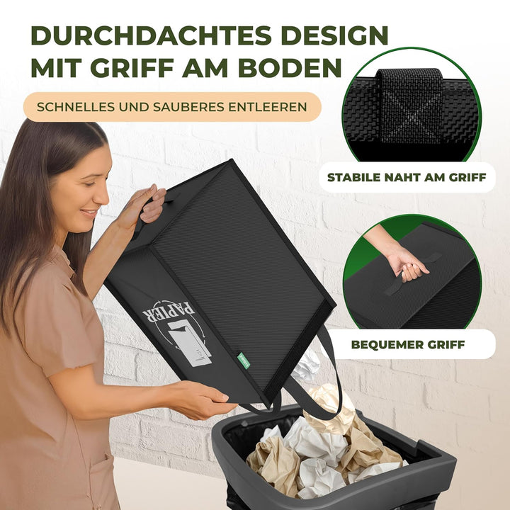 COTTARA® Mülltrennsystem 3fach Plastik, Glas, Papier | Stabiler Stand 4 x Stabilisatoren | Perfekt a