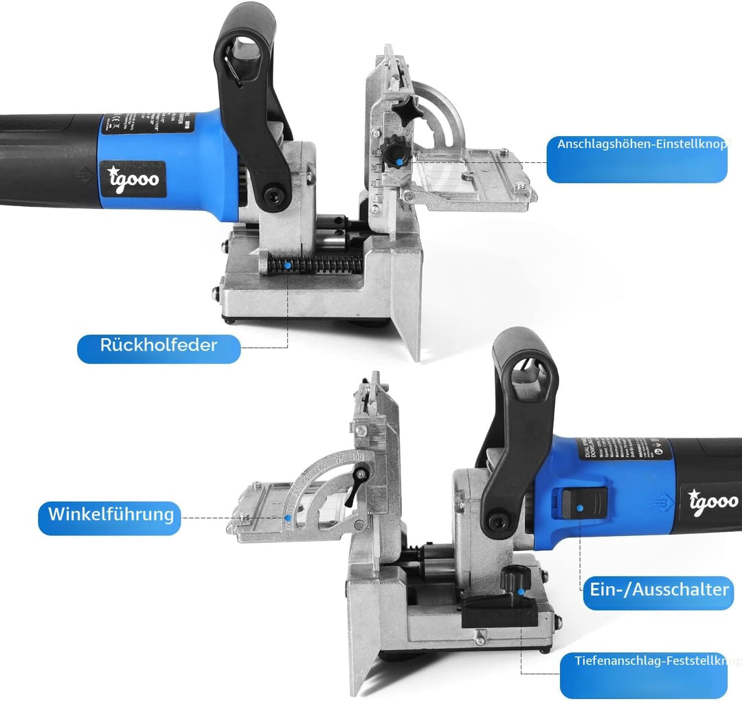 igooo Dual-Spindle Doweling Jointer DJ710, Doppelspindel Dübelfräse, Flachdübelfräse, 710 W, 230 V,