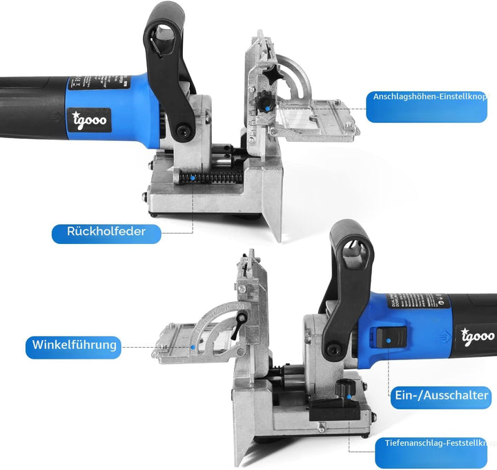 igooo Dual-Spindle Doweling Jointer DJ710, Doppelspindel Dübelfräse, Flachdübelfräse, 710 W, 230 V,
