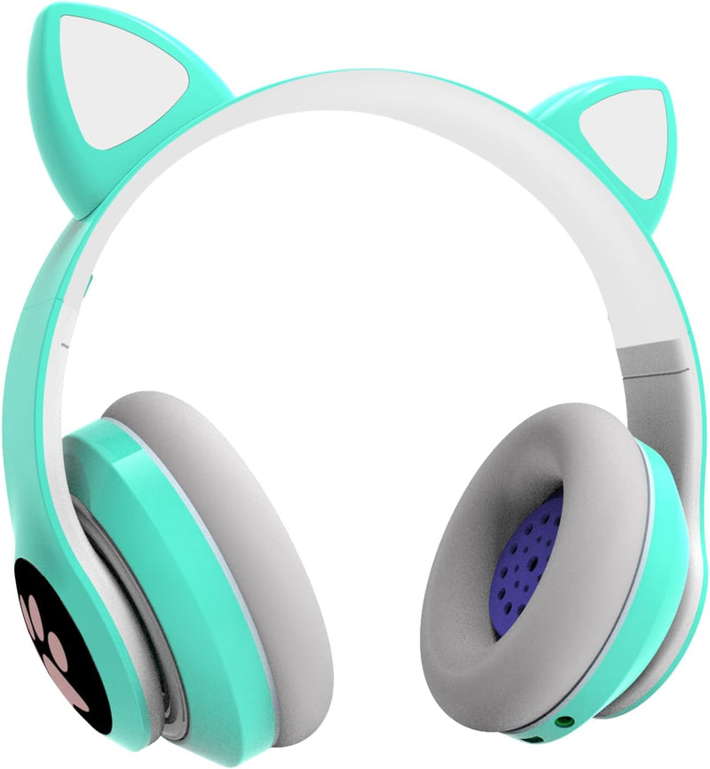 Bluetooth kopfhörer Kinder,Mädchen Katzenohr Kopfhörer Over-Ear mit LED-licht Faltbare Stereo Kopfhö