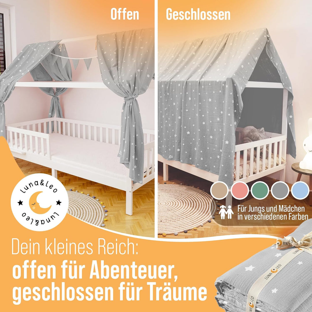 Luna & Leo Hausbett Himmel 3-TLG - mit Sternendruck *TESTSIEGER 2025* [Bio Musselin Baumwolle] Handm