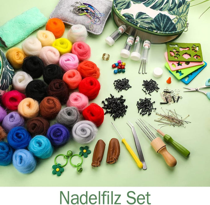 304 Stück Nadelfilz Set, Nadelfilz Werkzeuge, Nadelfilz Starter Set mit 50 Farben Filzwolle, Grundle
