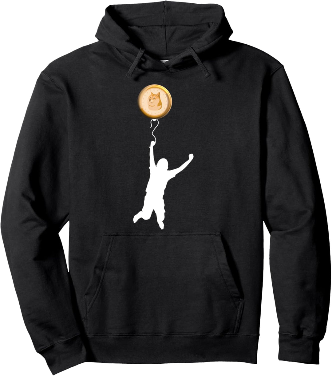 Kind hängt von Dogecoin Ballon Kryptowährung Dogecoin Pullover Hoodie