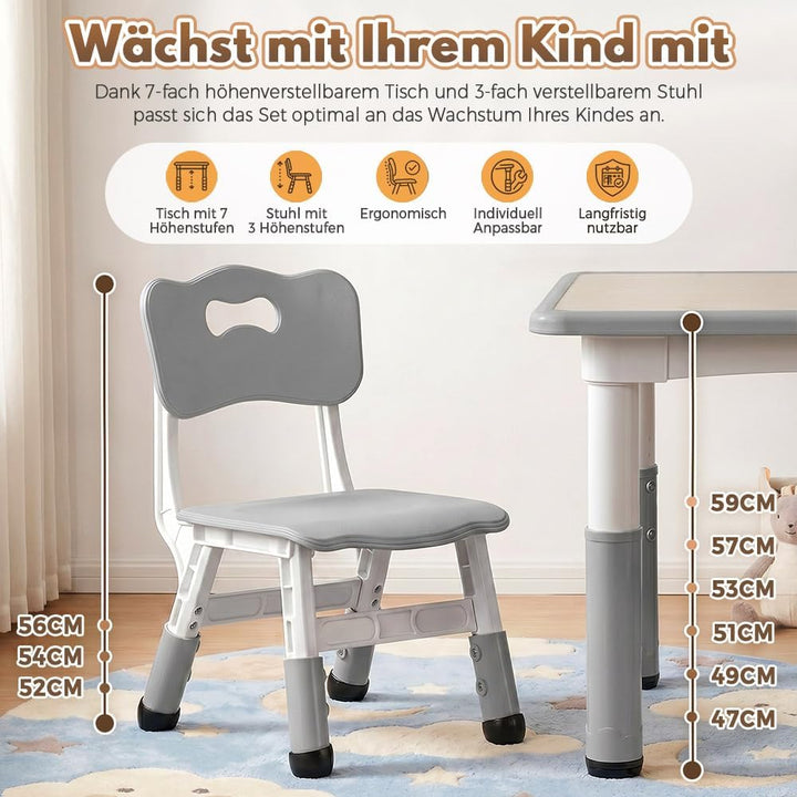 Playpals Kindertisch mit 2 Stühlen Set für Kinder von 2 bis 10 Jahren | Tisch Stuhl höhenverstellbar