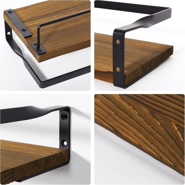 AGM Wandregal Holz 2er Set mit Handtuchhalter, schwimmende Regale Wand aufbewahrungs Regal Hängerega