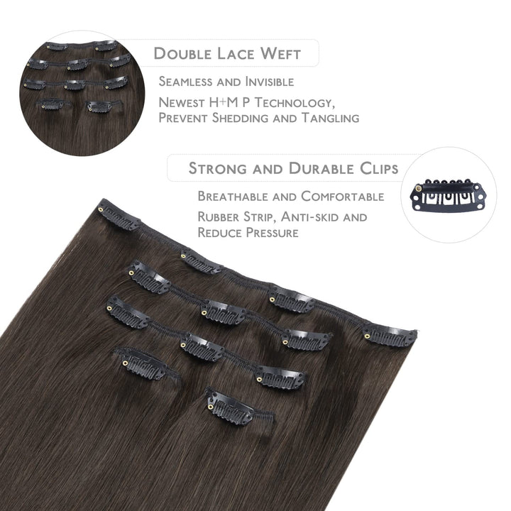 WENNALIFE Clip in Extensions Echthaar, 75g 5pcs 40cm Dunkel Braun Extensions Clip in Remy Clip in Ex