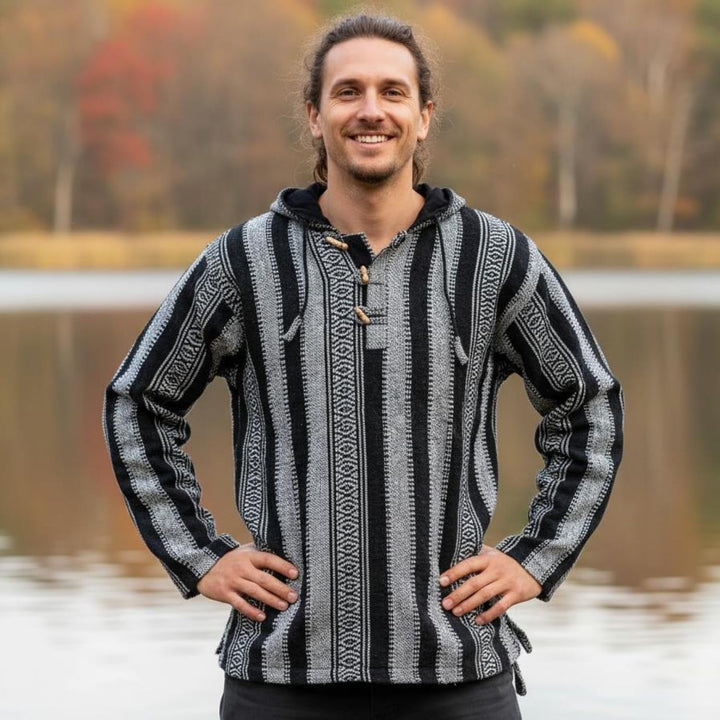 GURU SHOP Goa Kapuzenshirt, Baja Hoodie, Style Kapuzenpullover, Herren, Baumwolle S Schwarz, S Schwa
