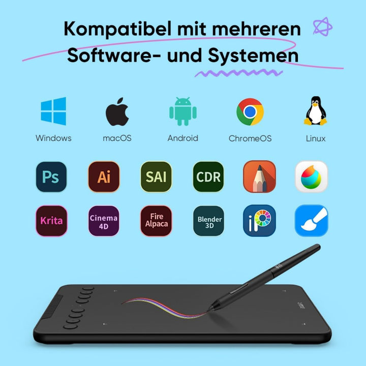 XPPen Deco Mini7W V2 Wireless Grafiktablett 7 Zoll Bluetooth, Stylus EMR 16.384 Druckstufen, Akku 10