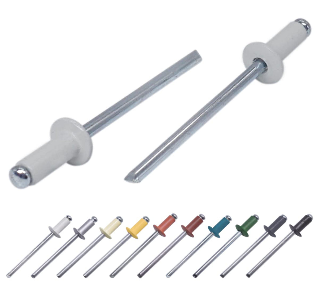 (1000 Stück) lackierte Blindnieten 3,2 x 8 mm, Kuppelkopf, DIN 7337, Aluminiumniete und Stahldorn, P