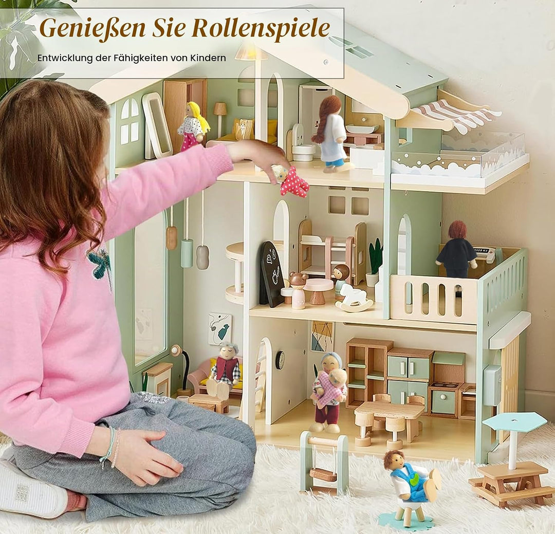 Puppenhaus Puppen 12 Stück puppenhaus Figuren Set mit Hund Hölzerne Berufe Puppenfamilie für Puppenh