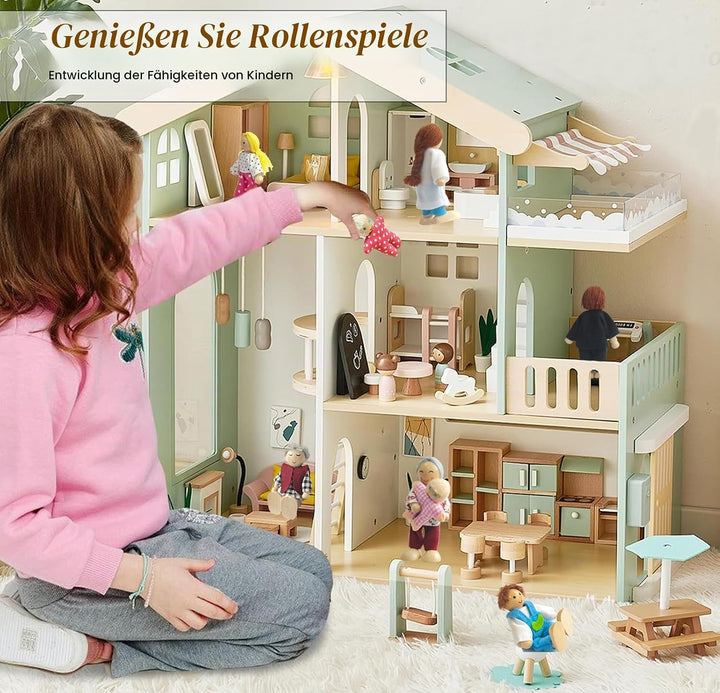 Puppenhaus Puppen 12 Stück puppenhaus Figuren Set mit Hund Hölzerne Berufe Puppenfamilie für Puppenh