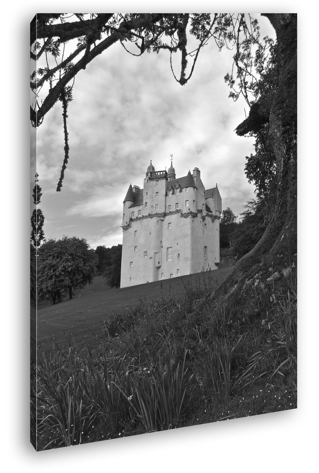 deyoli Festung in Schottland Effekt: Schwarz/Weiss Format: 80x60 als Leinwandbild, Motiv fertig gera
