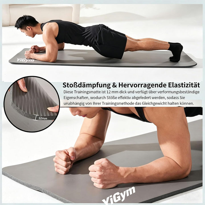 Gymnastikmatte 195x61x1,2cm NBR Yogamatte Dicke Fitnessmatte | Mit Tragegurt, für Home Gym Bodenturn