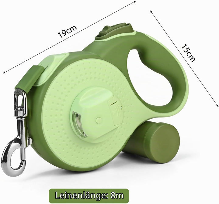 Hundeleine 8M - Hunde Leine Rollleine mit LED-Licht und Kottaschenhalter, Verknotungsfrei Leine, Sch