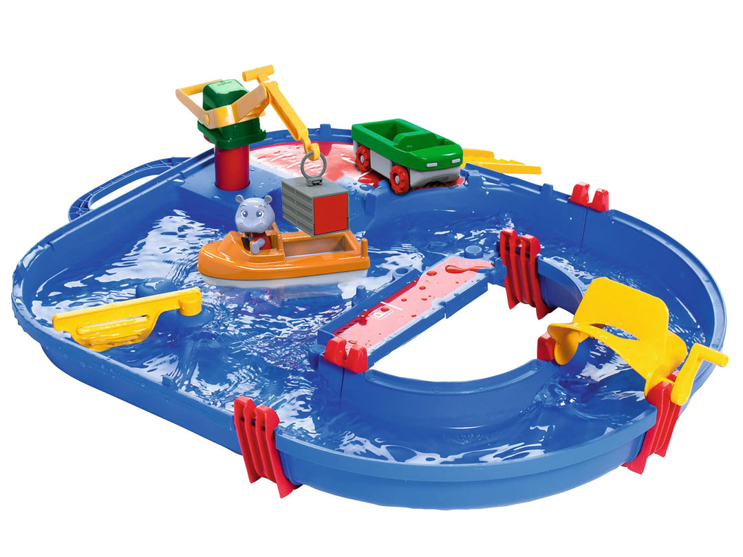 AquaPlay - Start Set - Wasserbahn für wenig Platz mit 21 Teilen inklusive 1 Hippo Wilma, Amphibienau