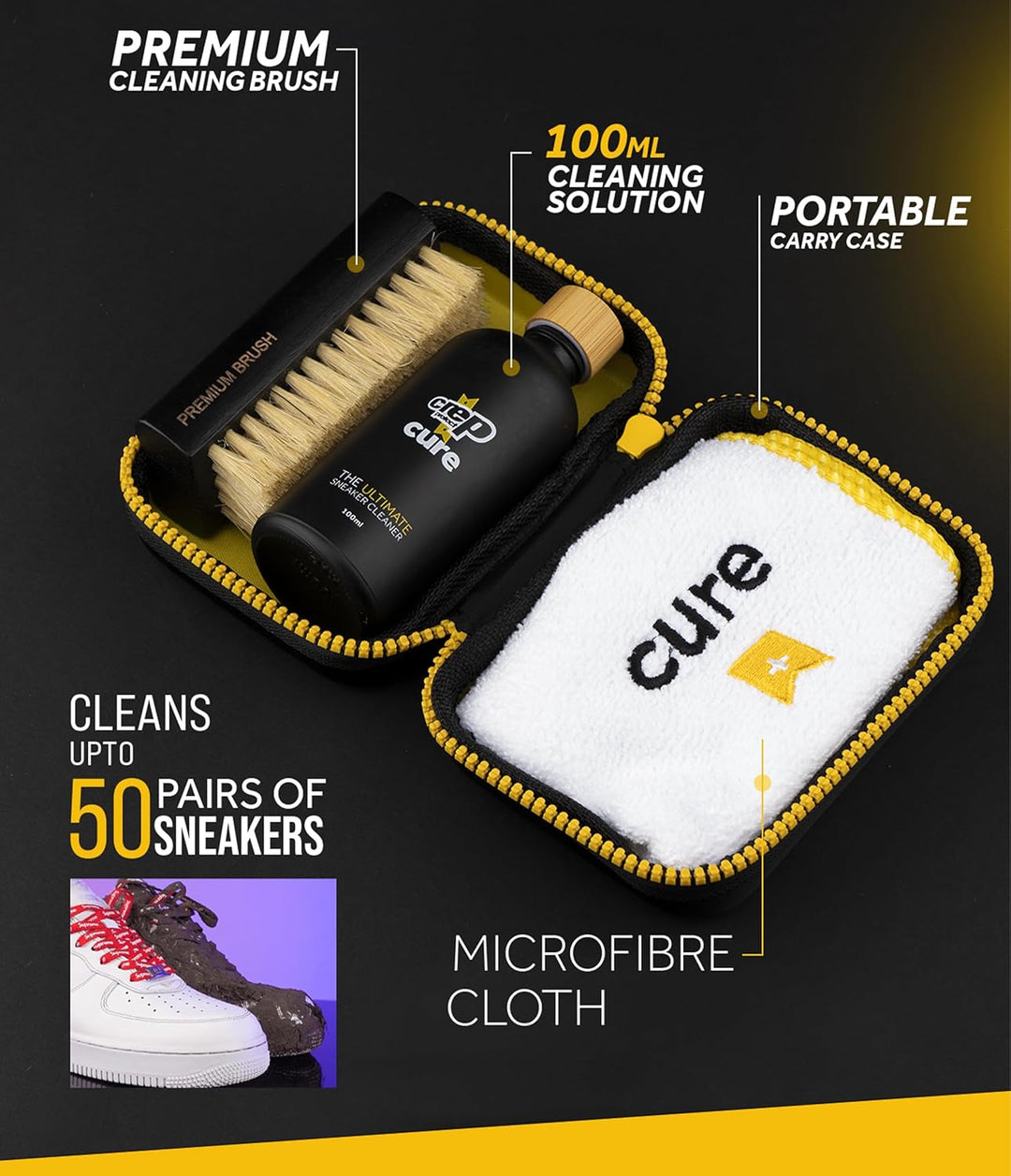 Crep Protect Shoe Cleaner - Sneaker Cleaning Kit With Solution, Shoe Brush & Microfiber Cloth for Sn