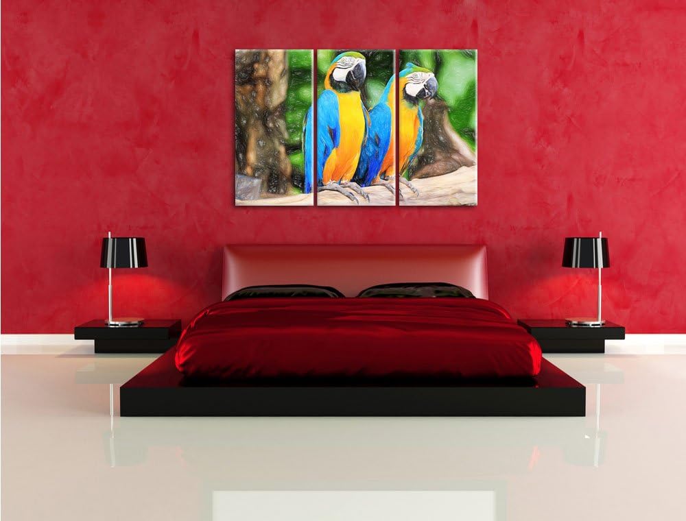 Zwei Papageien / 3-Teilig/Gesamtmass 120cm Leinwandbild bespannt auf Holzrahmen/Wandbild Kunstdruck