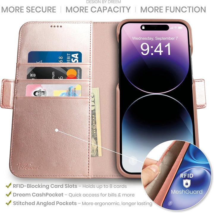 Dreem Fibonacci iPhone 14 Plus Brieftaschen-Etui / 2-in-1 stossfestes Etui und abnehmbares Folio aus