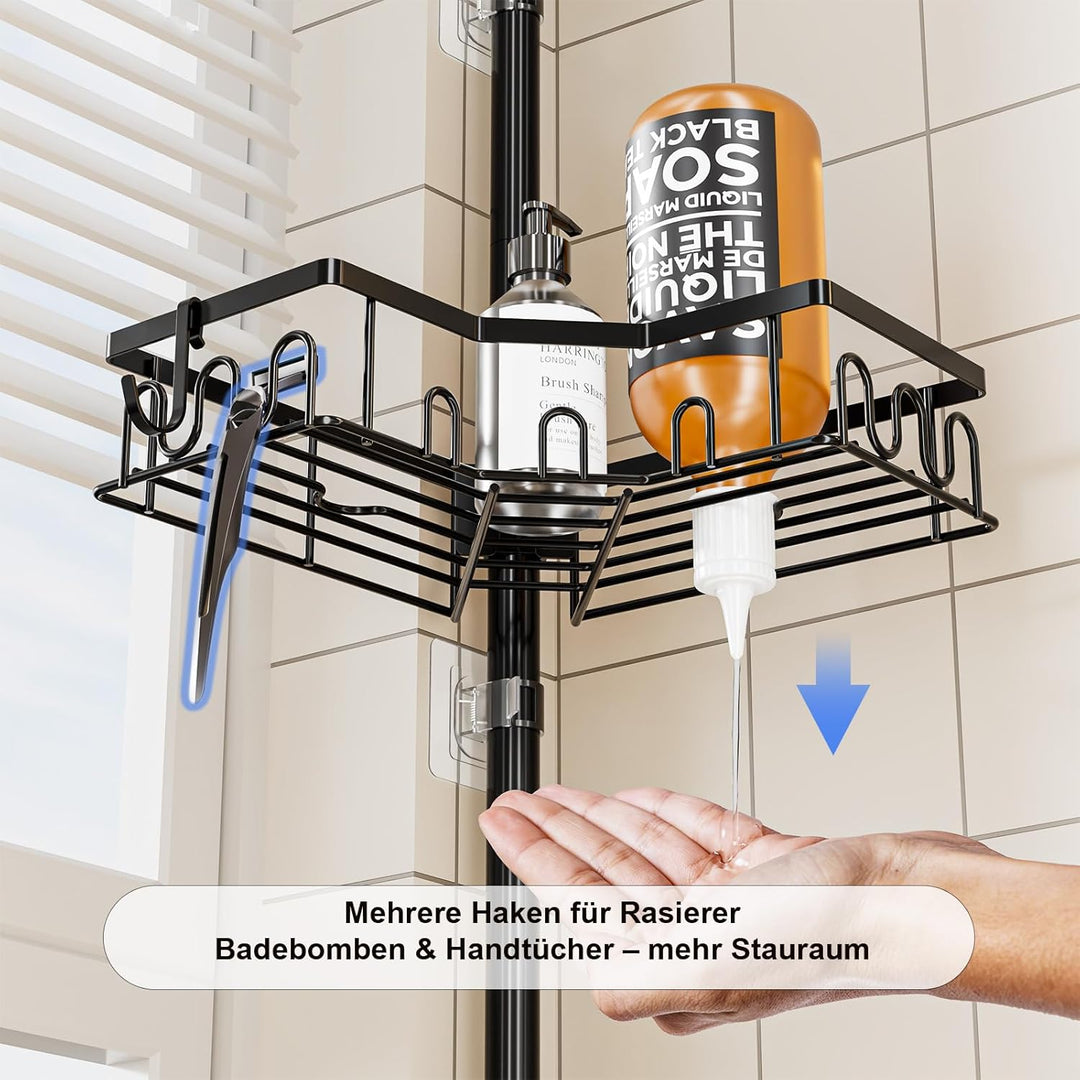 Duschregal Teleskop ohne Bohren, Höhenverstellbare Duschablage Ecke mit 4 Ablagen, Badewanne & Küche