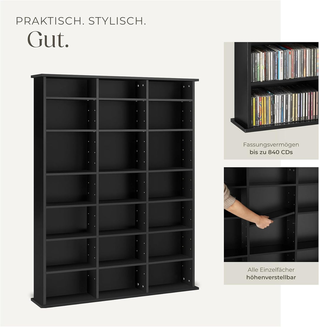 tectake 800860 CD DVD Blu-ray Regal Ständer, 18 flexibel einstellbare Zwischenböden, Medienregal aus