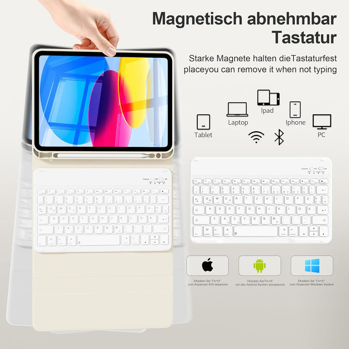 Hülle mit Tastatur für iPad A16 11. Generation 2025, für iPad 10. Generation 2022 10,9 Zoll, Bluetoo